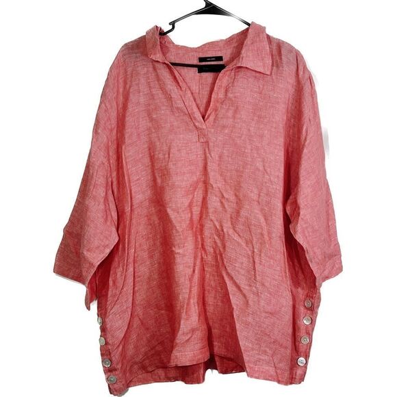 Tahari v-neck blouse women’s small. 100% linen, button detail waist. - Picture 1 of 10